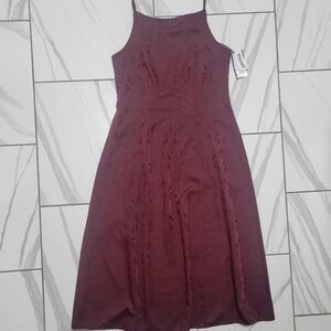 NWT Burgundy Jacquard Midi Dress Formal Party Holiday Wedding Guest Prom